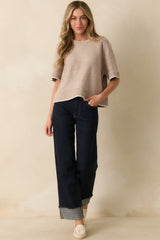Never Looked Back Oatmeal Beige Contrast Trim Short Sleeve Sweater