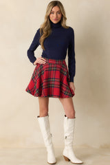 Make It Fun Red Multi Plaid Flared Mini Skirt