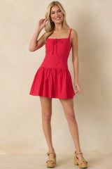 Simply Irresistible Red Cotton Front Tie Mini Dress