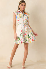 What Lies Ahead White Multi Cotton Floral Tie Belt Mini Dress