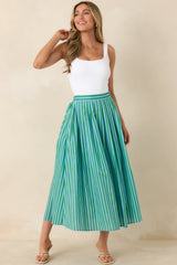 Making Moves Blue & Green Stripe Cotton Maxi Skirt