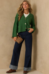 For Old Time's Sake Forest Green Cable Knit Button Up Cardigan