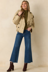 Modern Forecast Beige Cotton Double Breasted Cropped Trench Jacket
