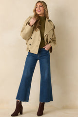 Modern Forecast Beige Cotton Double Breasted Cropped Trench Jacket