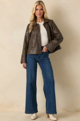 City Limits Chocolate Brown Faux Leather Button Up Jacket