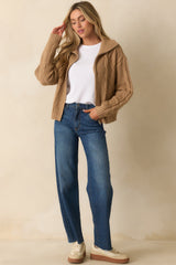 Better Believe It Camel Brown Cable Knit Zip Front Sweater Jacket