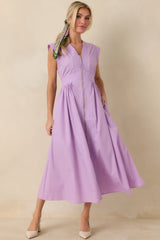 The Adeline Lavender Zip Up Midi Dress