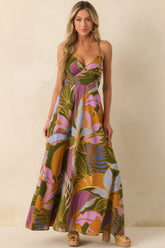 Making Today Mine Olive Green Multi Floral Print Cotton Maxi Dress