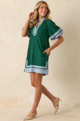 Made It Work Green Linen Blend Short Sleeve Mini Dress