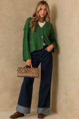 For Old Time's Sake Forest Green Cable Knit Button Up Cardigan