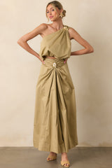 Get My Good Side Tan Ruched Drape Maxi Skirt