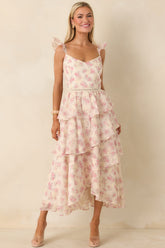 Blissful Garden Light Pink Floral Flutter Sleeve Maxi Dress