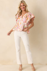 Always Knew Light Pink Abstract Floral Print Cotton Peplum Top