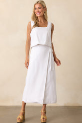 That Peaceful Feeling White Linen Blend Wrap Midi Skirt