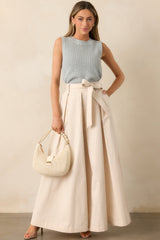 Taking Time Off Ecru Cotton Belted Palazzo Pants