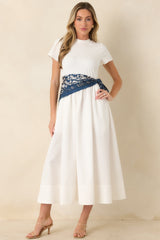 Prosperina Aria White Cotton Short Sleeve Midi Dress