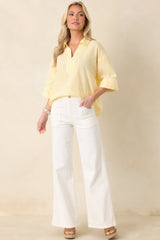 Leading Lines Yellow Stripe Collared V-Neck Blouse