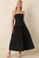 You Already Know Black Cotton Bustier Bodice Midi Dress