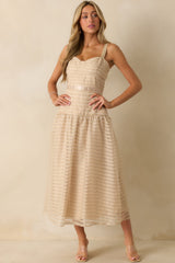 Know Better Tan Embroidered Drop Waist Maxi Dress
