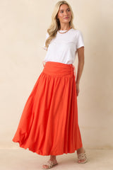FRNCH Costabile Coral Orange Cotton Gathered Maxi Skirt