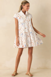 Prosperina Stella Ivory Multi Nautical Print Cotton Mini Dress