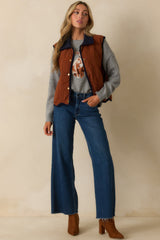 Across The Orchard Ginger Brown Corduroy Button Up Vest
