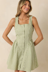 Caught in the Sunshine Green Gingham Sleeveless Mini Dress
