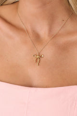 The Sweetest Detail Gold Bow Pendant Necklace