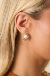At Its Best Gold Textured Oval Pearl Hoop Earrings