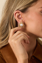Nothing To Lose Gold Textured Ivory Pearl Round Stud Earrings