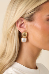 Blissful Days Ivory Pearl Gold Textured Drop Earrings