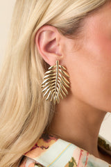 These Right Here Gold Palm Leaf Drop Earrings