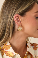 Meet Me Halfway Gold & Beige Resin Hoop Earrings