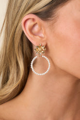 Forever Flower Child Gold Floral & Pearl Beaded Hoop Earrings