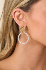 Forever Flower Child Gold Floral & Pearl Beaded Hoop Earrings