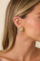 Made to Bloom Pearl & Gold Sculpted Flower Earrings