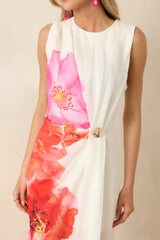 Do a Double Take Ivory Multi Floral Print Midi Dress