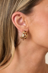 Never Out Of Place Gold Dark Brown Stone Hoop Earrings