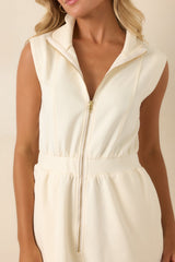 Zip Through the Day Ivory Zip Front Scalloped Hem Mini Dress