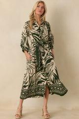 Stick To The Plan Green Tropical Print Linen Blend Maxi Dress