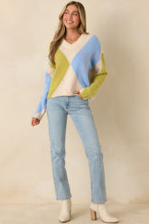 Can't Go Wrong Green & Blue Knit Argyle V-Neck Sweater