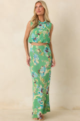 MINKPINK Cyprus Green Floral Bias Maxi Skirt