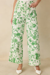Grow Your Own Way Green Floral Print Cotton Wide Leg Pants