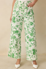 Grow Your Own Way Green Floral Print Cotton Wide Leg Pants