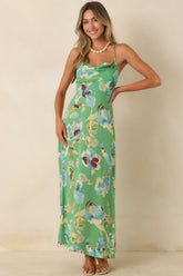 MINKPINK Cyprus Green Floral Back Detail Maxi Dress