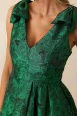 Enchanting Elegance Emerald Green Floral Jacquard Midi Dress