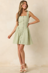 Caught in the Sunshine Green Gingham Sleeveless Mini Dress