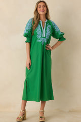 When It Feels Right Green Embroidered V-Neck Maxi Dress