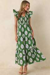 Where the Sun Goes Green Multi Cotton Fish Pattern Maxi Dress