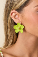 You're Fun, I Like You Bright Green Metal Floral Drop Earrings